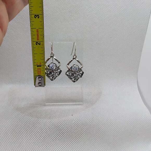 Noa Zuman Israel 925 Sterling Silver Cubic Zirconia Dangle Earrings - Picture 4 of 6